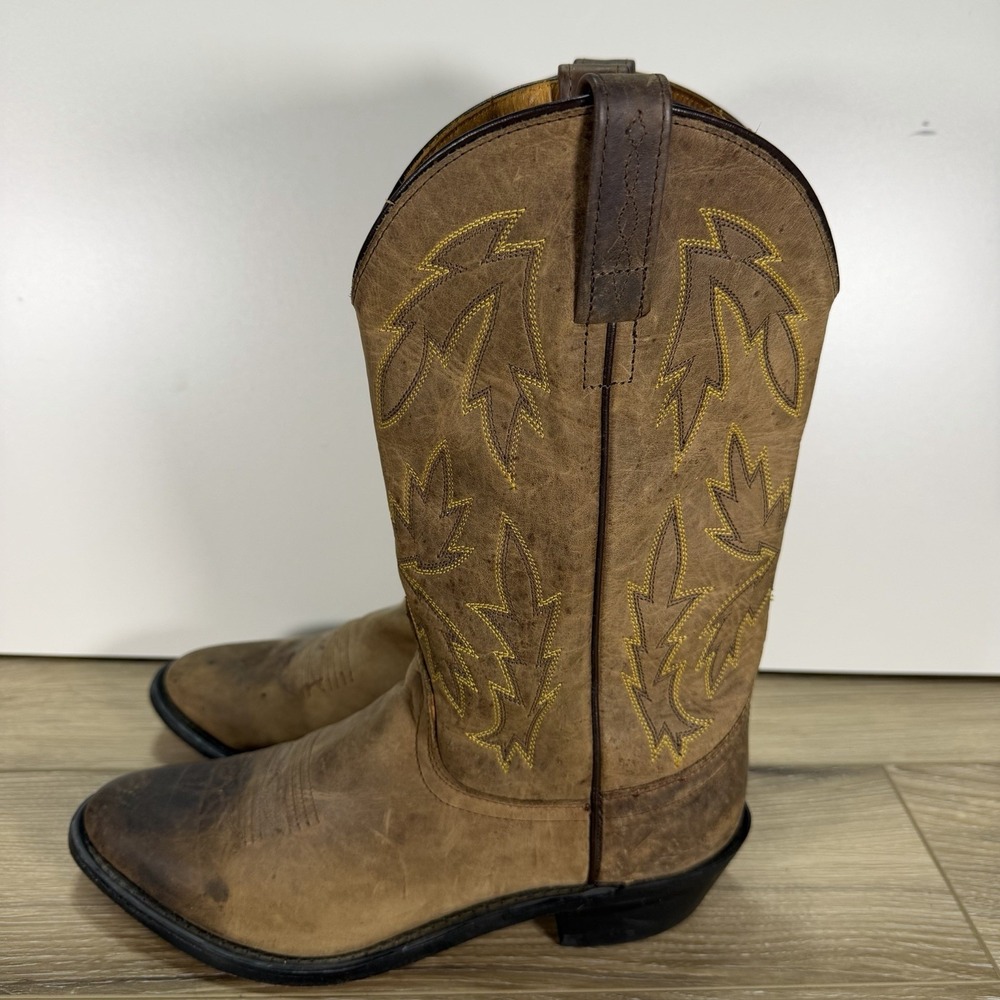 Old West Classic Brown Leather Western Cowboy Embroidered Boots Size 8 Women
